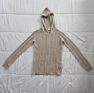 Beige Kids Cable Knit Hooded Sweater